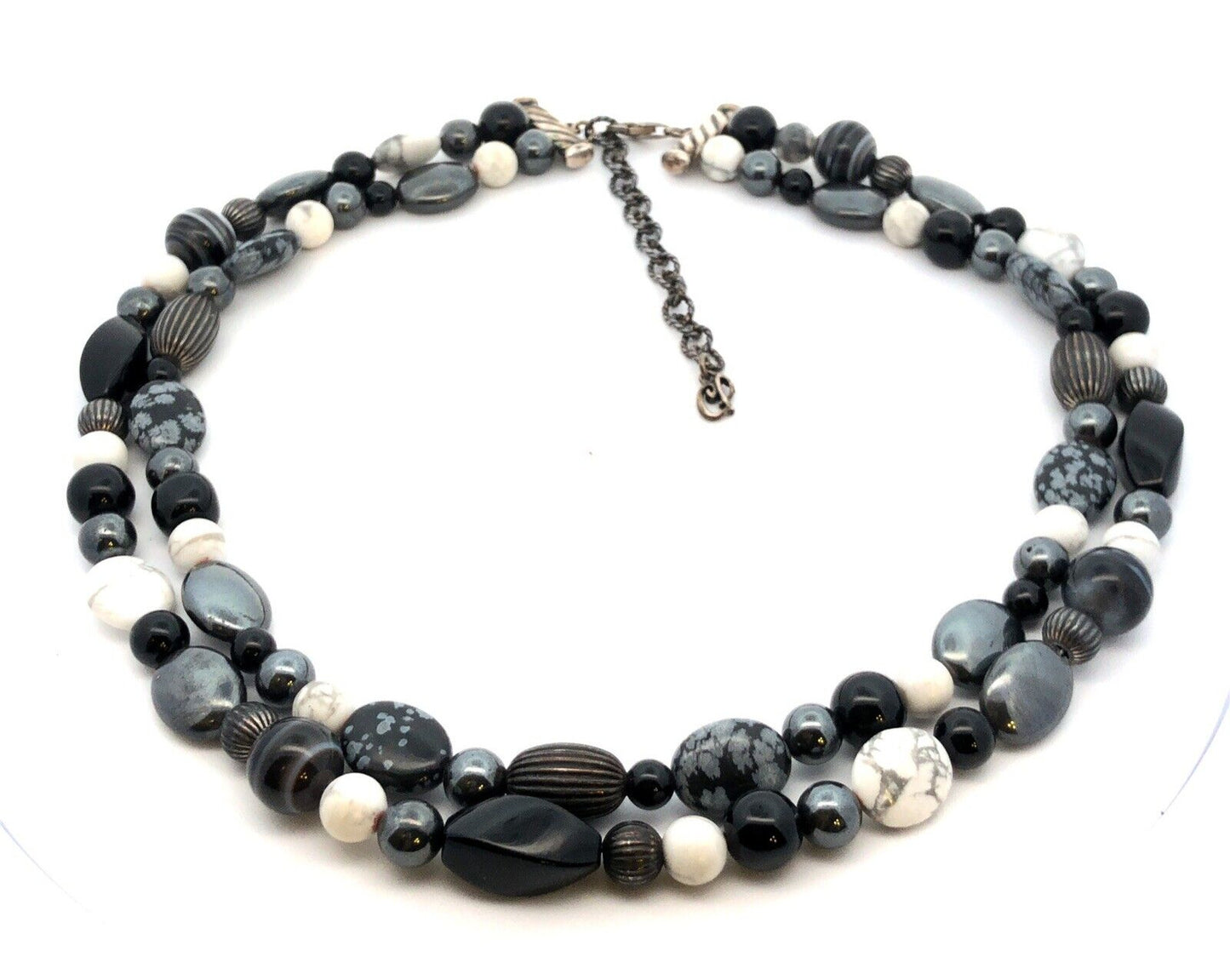 Carolyn Pollack 925 Sterling Silver Mixed Black & White Statement Bead Necklace