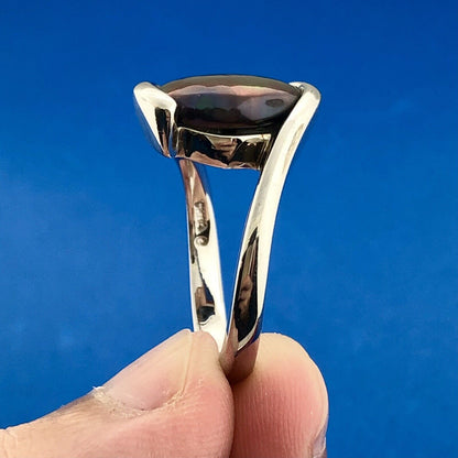 Designer 925 Sterling Silver Burgundy Abalone Cabochon Modernist Bypass Ring