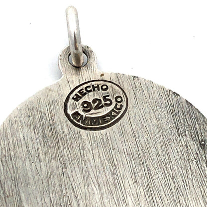 Vintage Hecho Mexico 925 Sterling Silver Mayan Textured Round Pendant