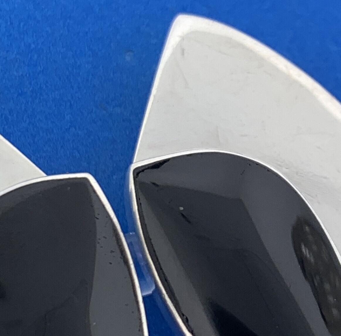 Mid Century Taxco Los Ballesteros Sterling Silver Onyx Modernist Clip Earrings