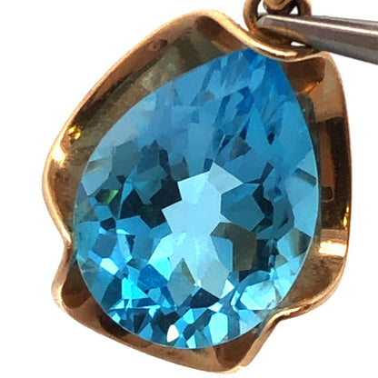 Designer CID 10K Yellow Gold Pear London Blue Topaz Statement Pendant