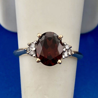 10K Yellow Gold Oval Garnet Ring with Diamond Accents January Birthstone