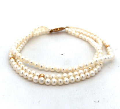 Designer 14K Yellow Gold Round White Pearl 3-Strand Beaded Bracelet