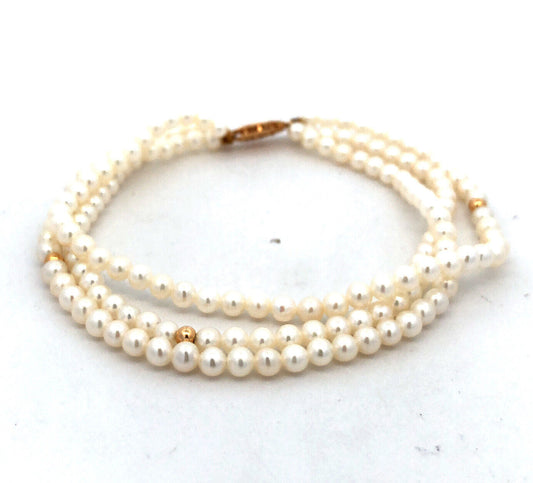 Designer 14K Yellow Gold Round White Pearl 3-Strand Beaded Bracelet