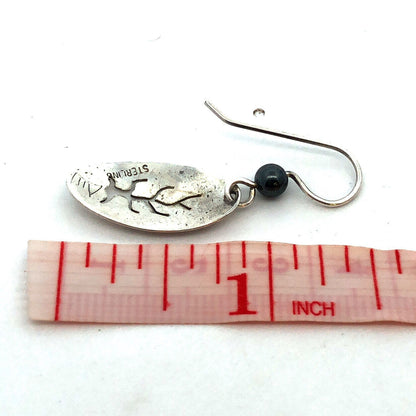 Native American Picto 925 Sterling Silver Hematite Tree Of Life Dangle Earrings