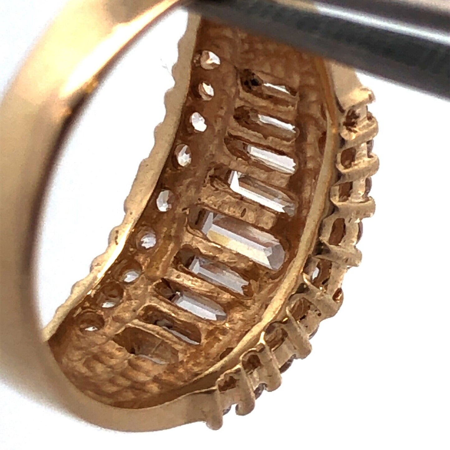 Designer 14K Yellow Gold Baguette Cubic Zirconia Statement Cigar Band Ring