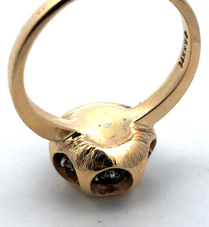 14K Yellow Gold Designer NW  Round Diamond Black Enamel Modernist Round Ring