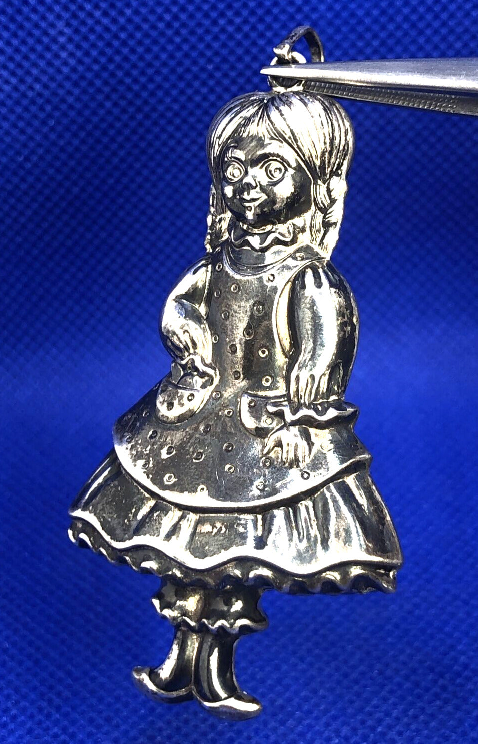 Vintage Designer RM Trush 1979 925 Sterling Silver 3D Girl in Dress Ornament