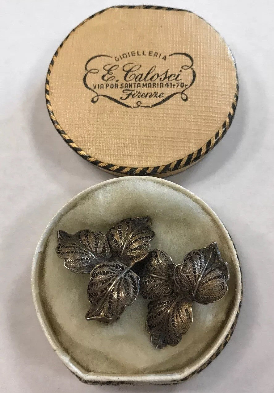 Vintage Art Deco 900 Stamped Silver Filigree Leaf Design Clip On Earrings