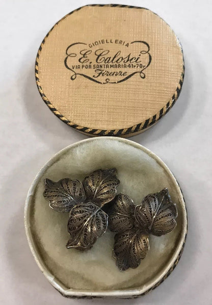 Vintage Art Deco 900 Stamped Silver Filigree Leaf Design Clip On Earrings