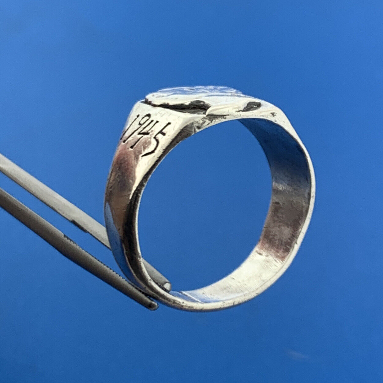 Mid Century 1945 China Engraved 925 Sterling Silver Mercury Dime Bust Dome Ring