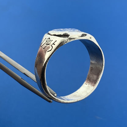 Mid Century 1945 China Engraved 925 Sterling Silver Mercury Dime Bust Dome Ring