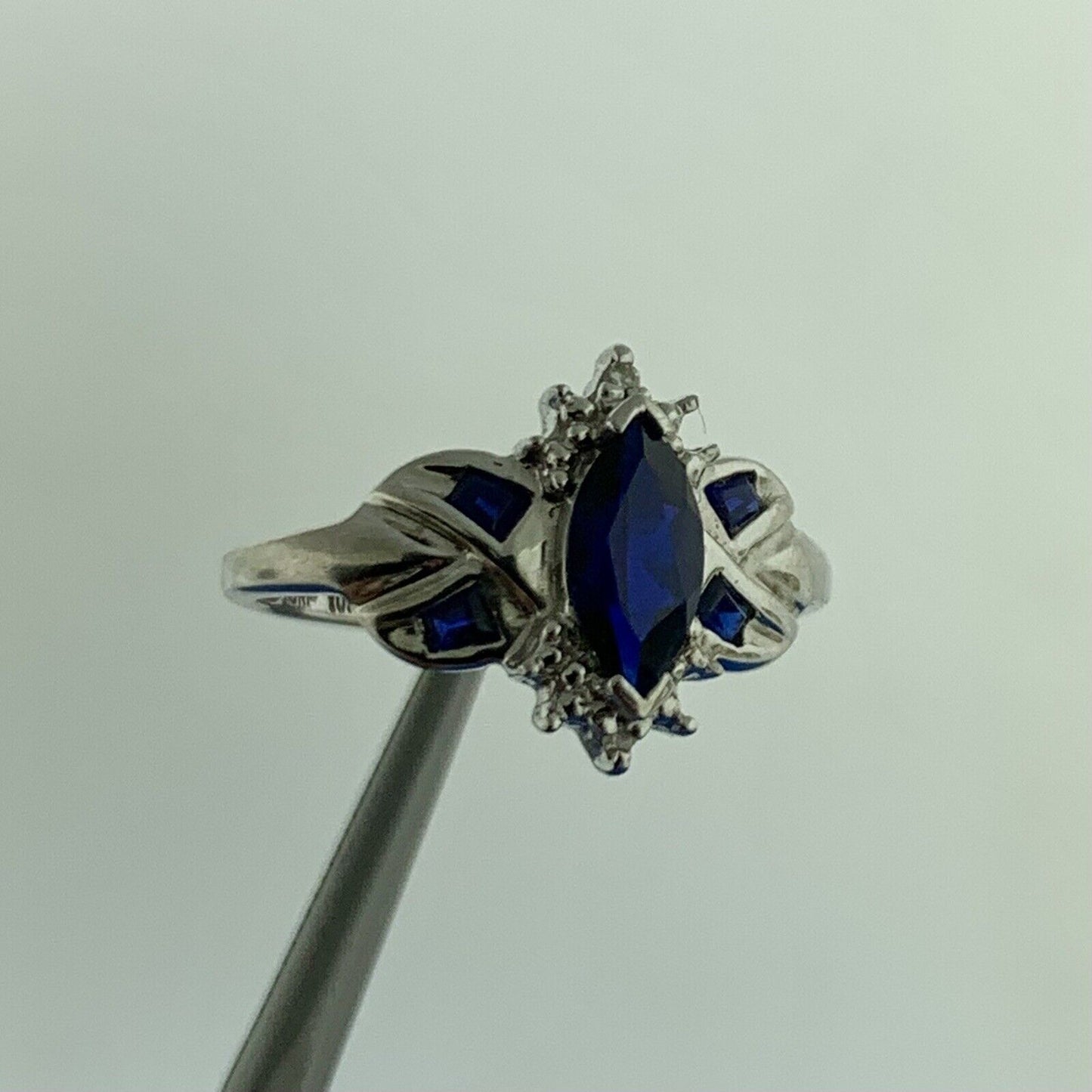 10K White Gold Marquise Sapphire Diamond Accented September Occasion Ring