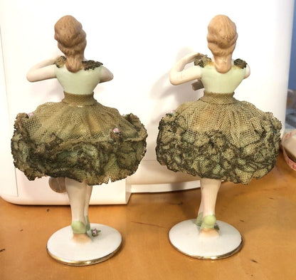 1940's Occupied Japan Porcelain Ballerina With Lace Skirt Decorative Figurine