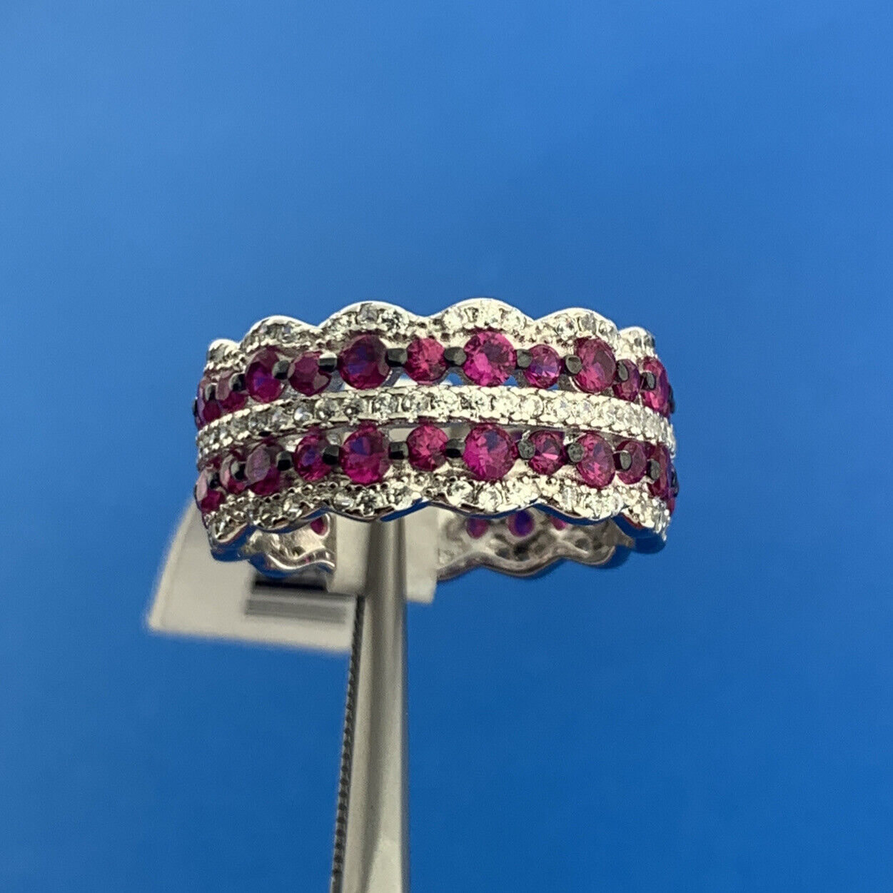 Designer Fuzion Creations Sterling Silver 925 Red Spinel CZ Accent Ring Size 7