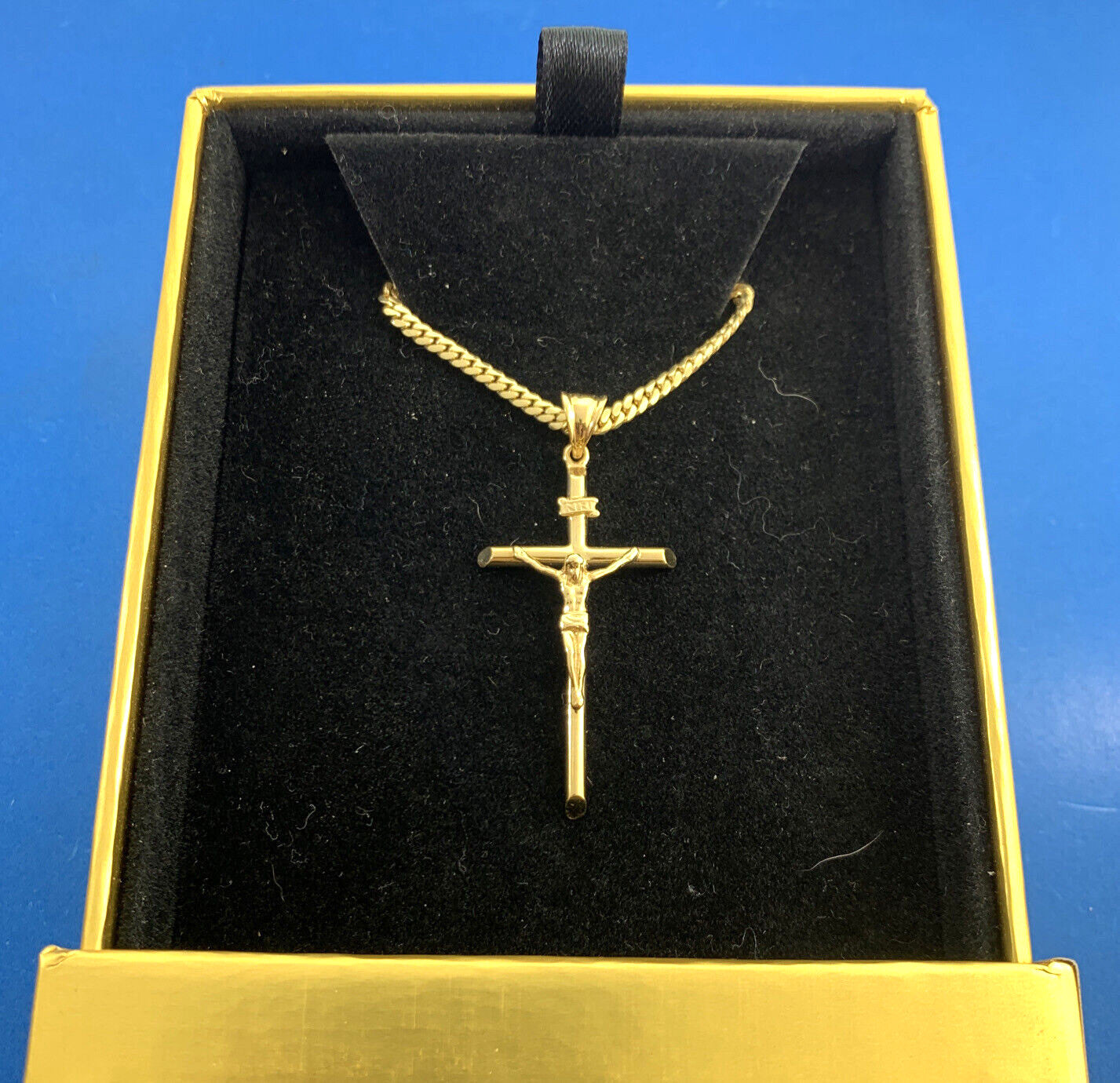 The Gold Gods 14K Yellow Gold Crucifix Cross Unisex Religious Statement Necklace