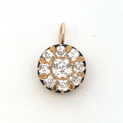 Estate 14K Yellow Gold Cubic Zirconia Cluster Enamel Round Pendant
