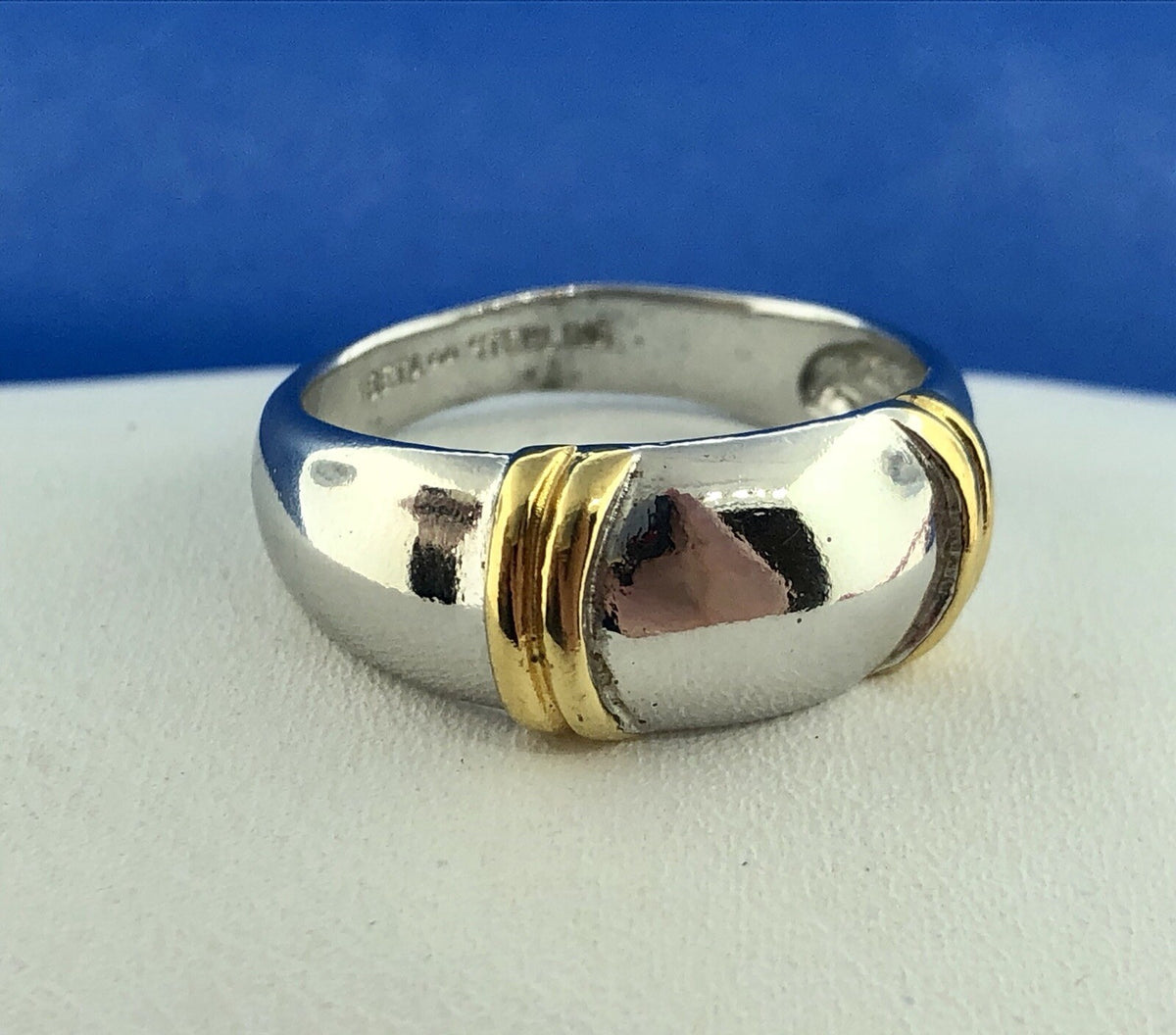 Designer SETA Two Toned Sterling Silver 925 Polished Ribbed Band Ring