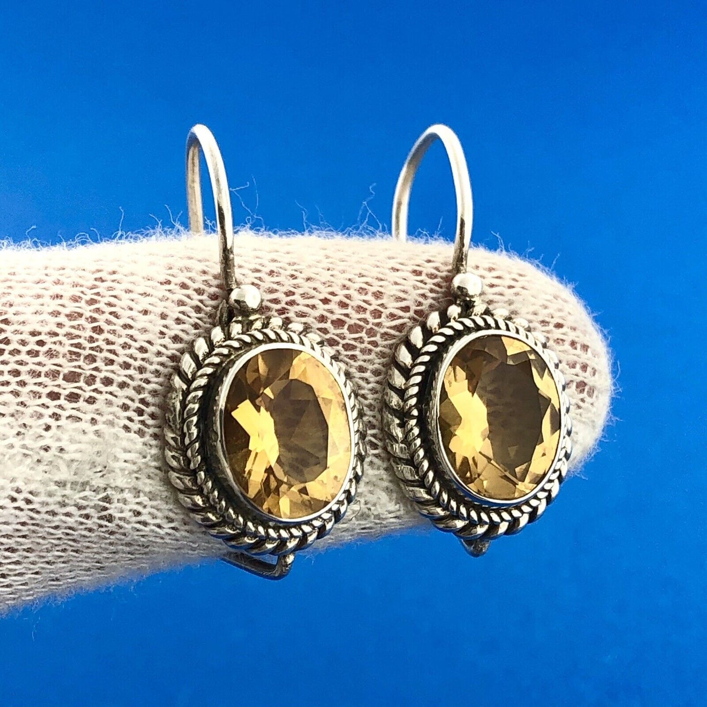 Stunning Sterling Silver 925 Oval Cut Citrine French Wire Hook Earrings