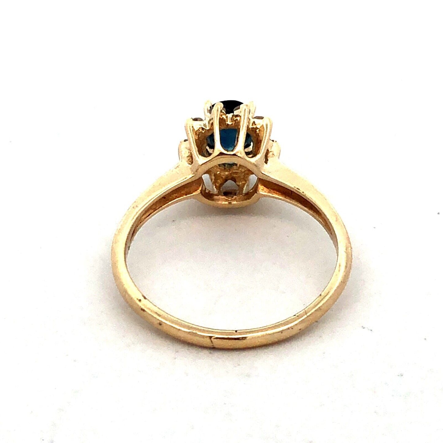 Estate 14K Yellow Gold London Blue Topaz Diamond Halo Cocktail Anniversary Ring