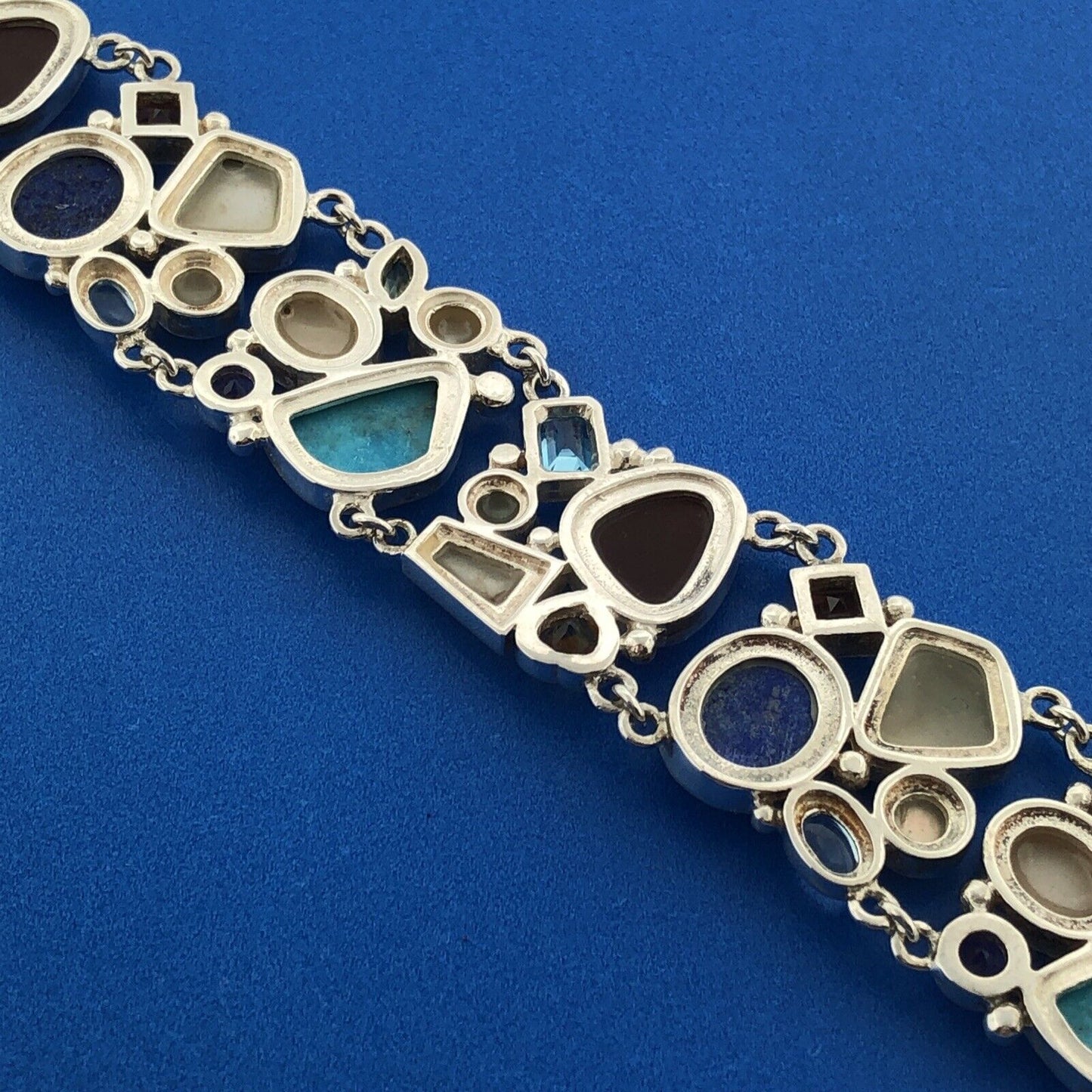 Designer 925 Sterling Silver Multi Gem Multi Shaped Glamorous Statement Bracelet