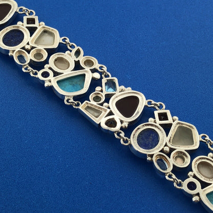 Designer 925 Sterling Silver Multi Gem Multi Shaped Glamorous Statement Bracelet