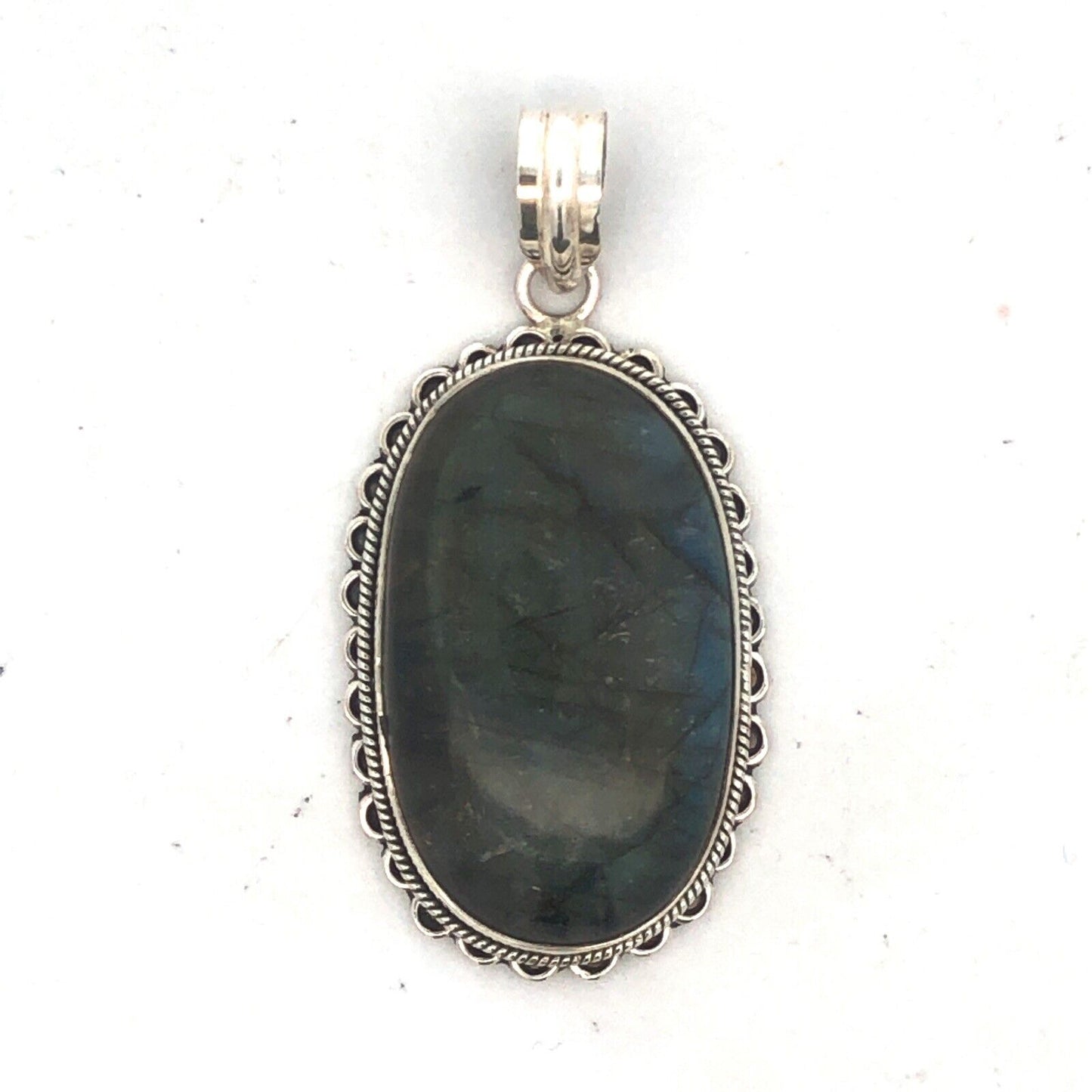 Vintage 925 Sterling Silver Oval Cabochon Labradorite Large Statement Pendant
