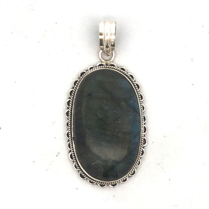 Vintage 925 Sterling Silver Oval Cabochon Labradorite Large Statement Pendant