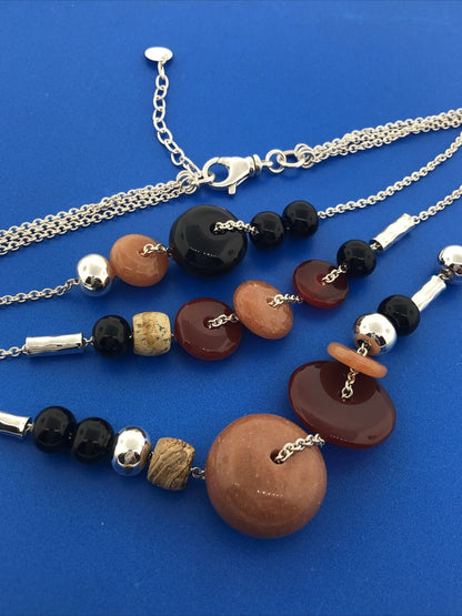 RLM Studio Robert Lee Morris Sterling Silver Mixed Gemstone Three Tier Necklace