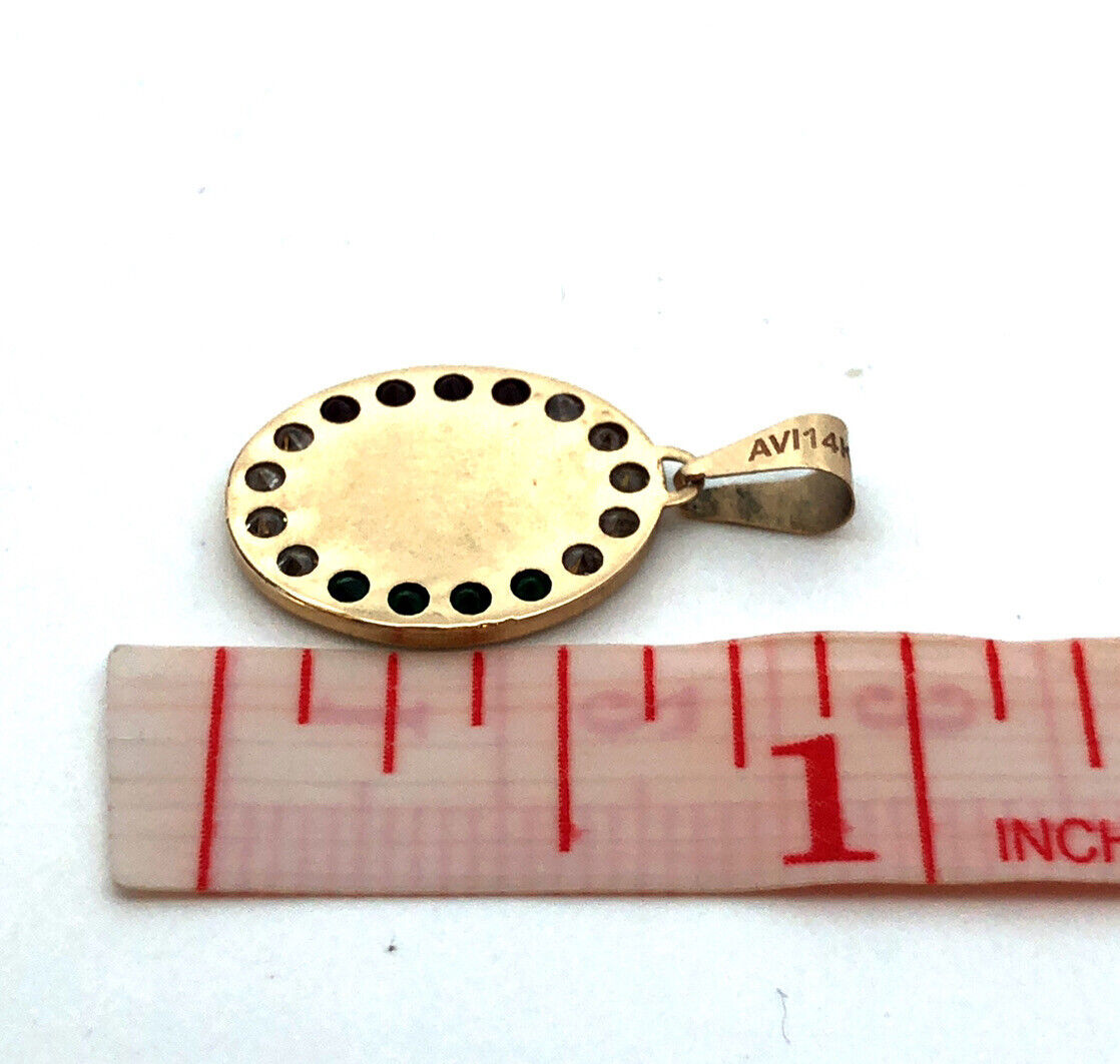 Designer AVI 14K Yellow Gold Round White Red Green CZ Guadeloupe Oval Pendant