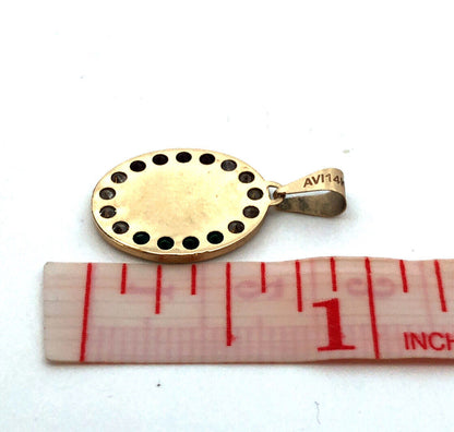 Designer AVI 14K Yellow Gold Round White Red Green CZ Guadeloupe Oval Pendant