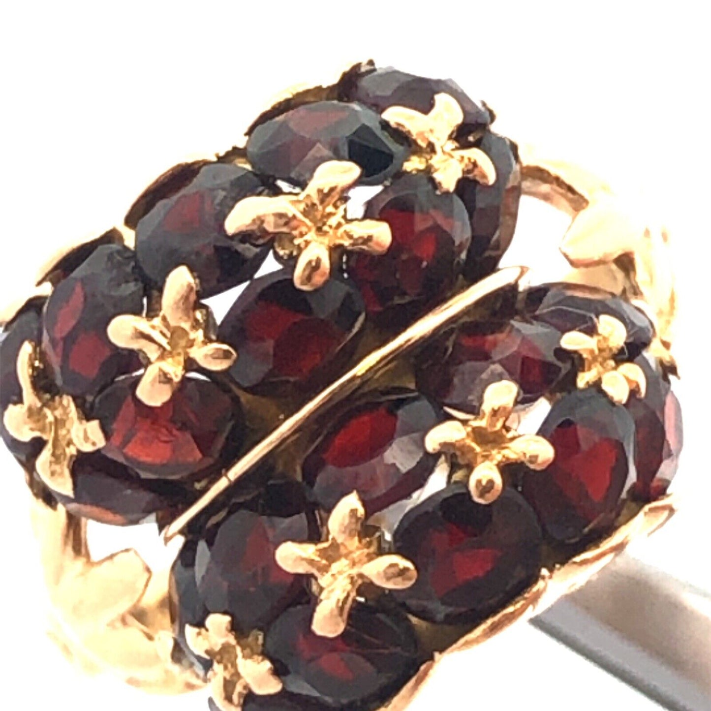 Art Deco 18K Yellow Gold Garnet Dome Statement January Birthstone Cocktail Ring