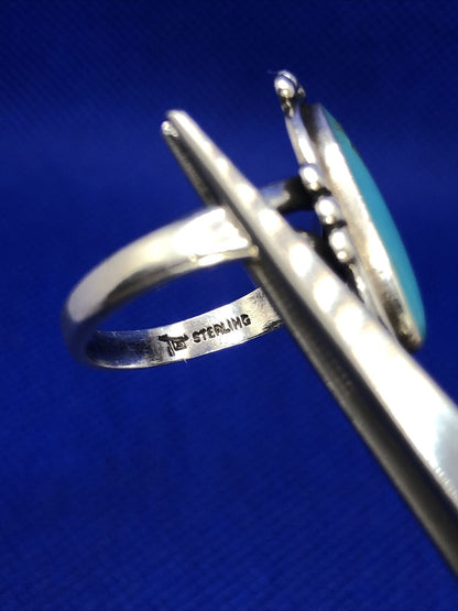 Native American Signed 925 Sterling Silver Oval Turquoise Ring