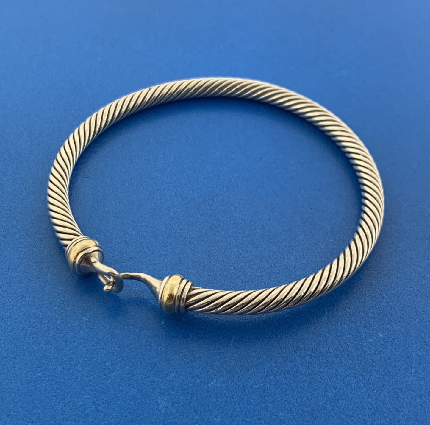 David Yurman DY Sterling Silver 925 18K Classic Cable Buckle 4 MM Cuff Bracelet