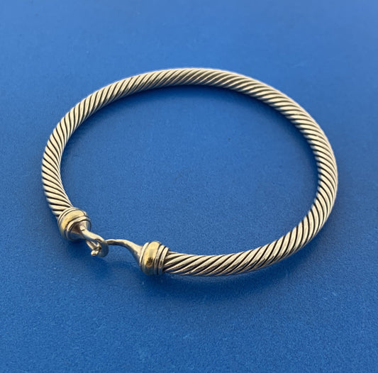 David Yurman DY Sterling Silver 925 18K Classic Cable Buckle 4 MM Cuff Bracelet