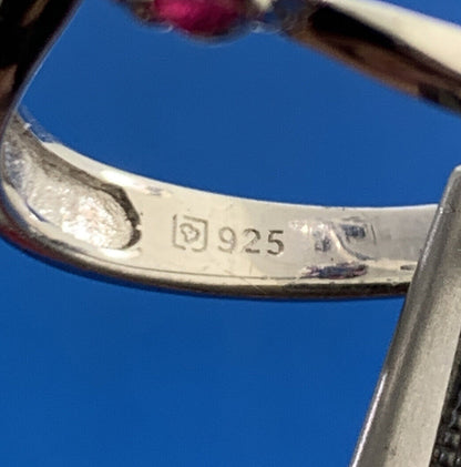 Designer Sterling Silver Pink Blue Cubic Zirconia Butterfly Flower Bypass Ring