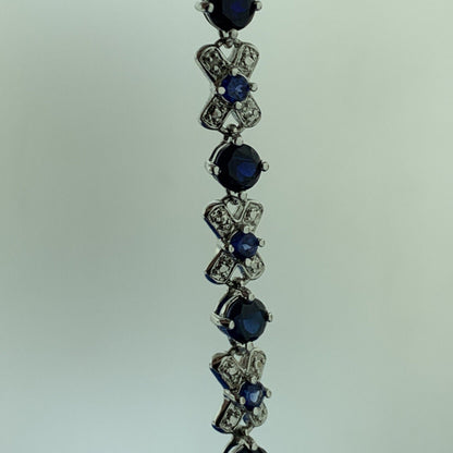 Designer 925 Sterling Silver Blue Sapphire Diamond X O Statement Tennis Bracelet