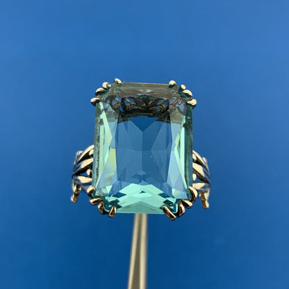 925 Sterling Silver Rectangle Blue Cubic Zirconia CZ Statement Ring
