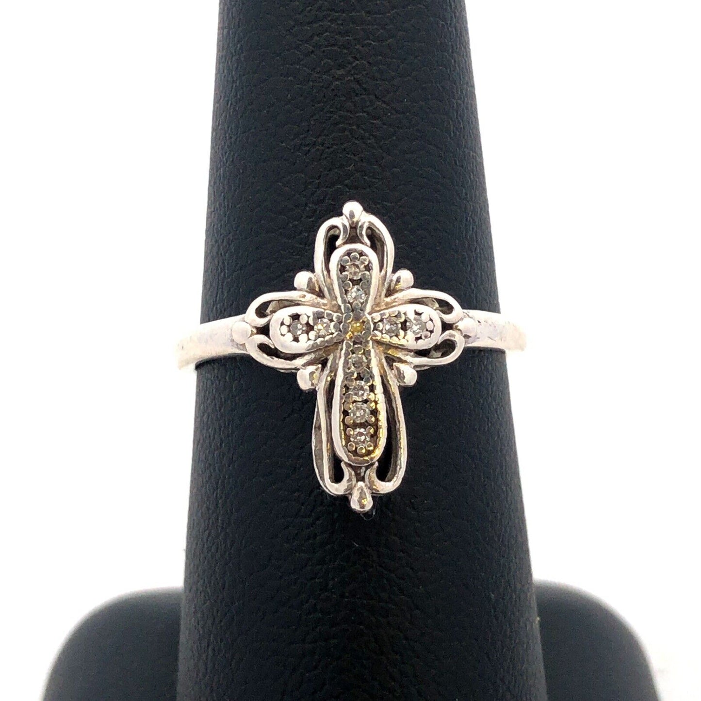 Designer ASHI 925 Sterling Silver Round Diamond Cross Ring