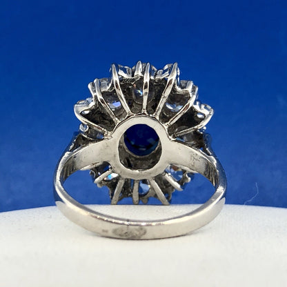 Spectacular Sterling Silver 925 Blue Sapphire CZ Oval Cluster Cocktail Ring