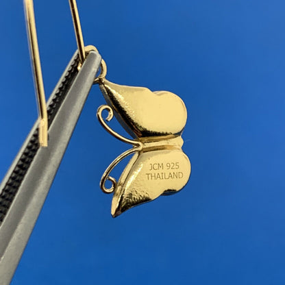 Jacmel Mauritius 925 Sterling Silver Vermeil Crystal Butterfly Dangle Earrings