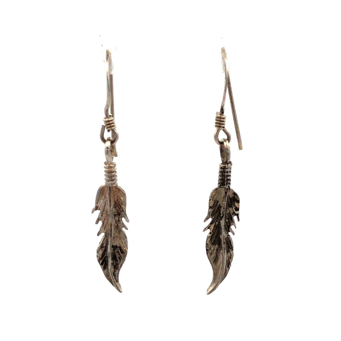 Native American 925 Sterling Silver Feather Drop Dangle Hook Earrings