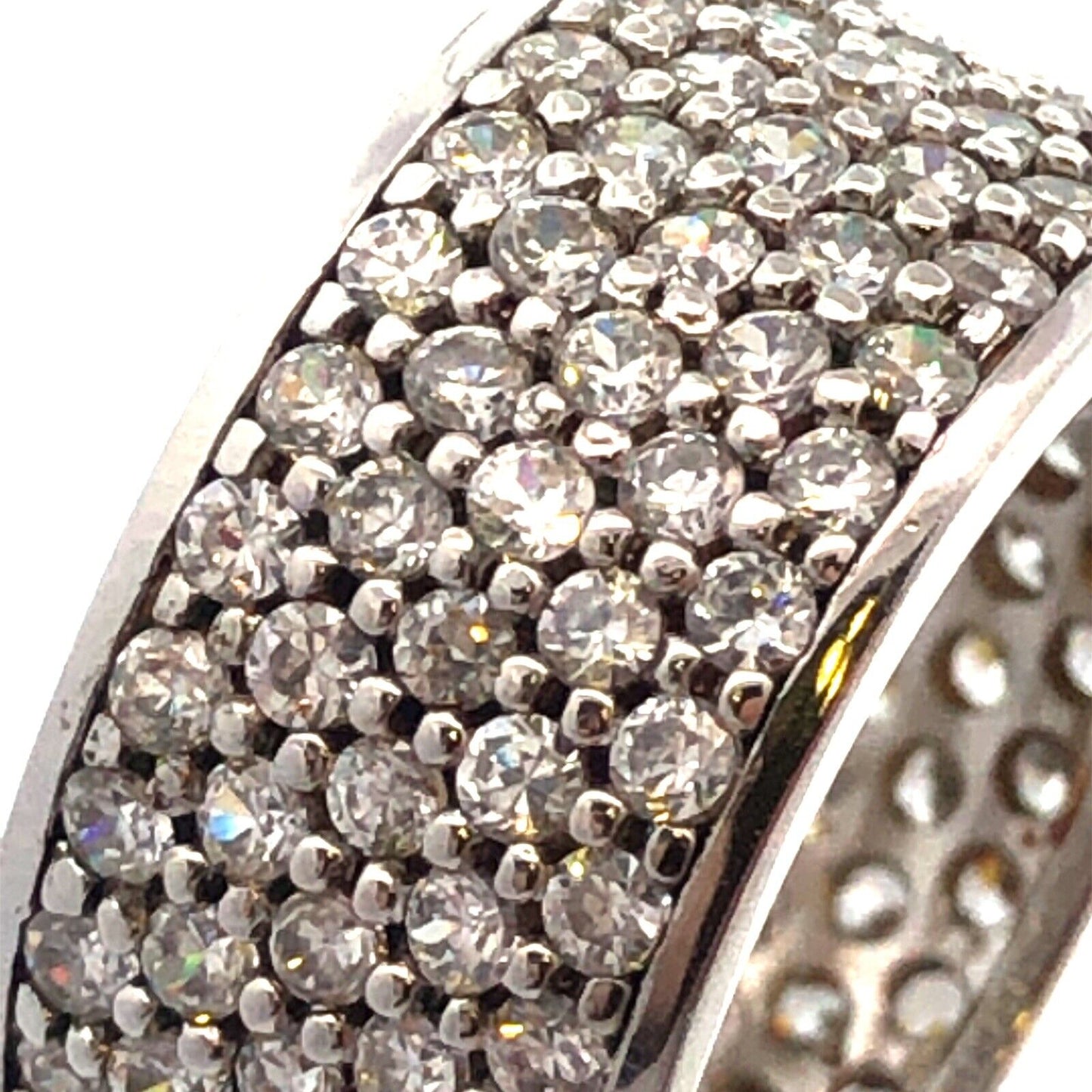 Designer ATI 925 Sterling Silver Round Cubic Zirconia CZ Pave Wide Band Ring