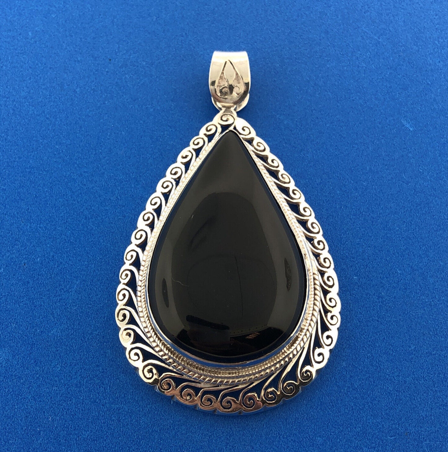 Balinese Sterling Silver Black Onyx Wisdom Protection Chakra Statement Pendant