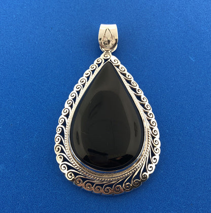 Balinese Sterling Silver Black Onyx Wisdom Protection Chakra Statement Pendant