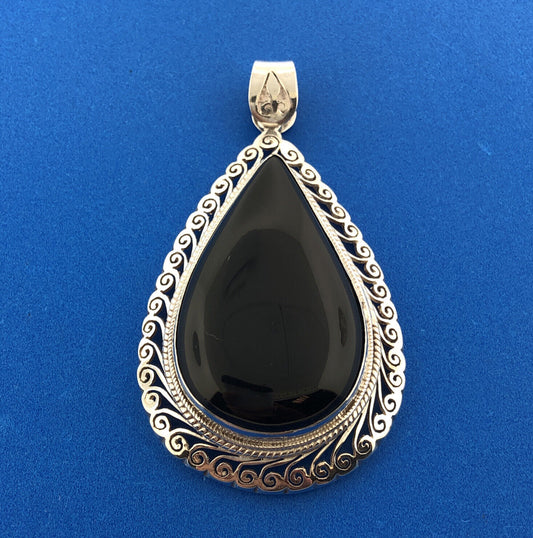 Balinese Sterling Silver Black Onyx Wisdom Protection Chakra Statement Pendant