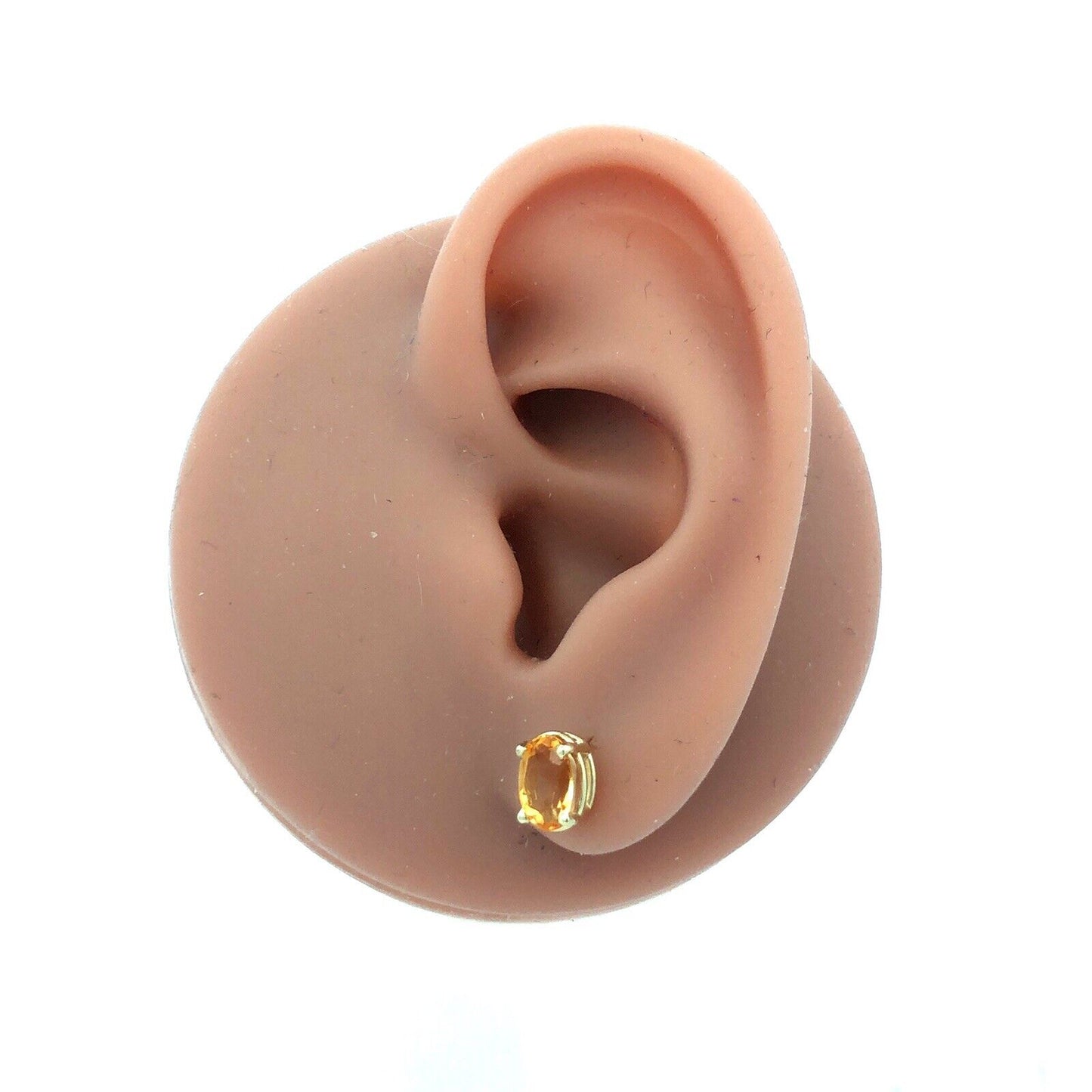 14K Yellow Gold Oval Orange Citrine Solitaire Stud Earrings