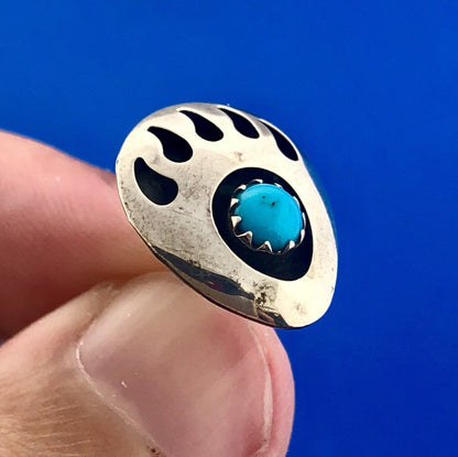 Native American Artisan DF 925 Sterling Silver Turquoise Bear Paw Claw Earrings