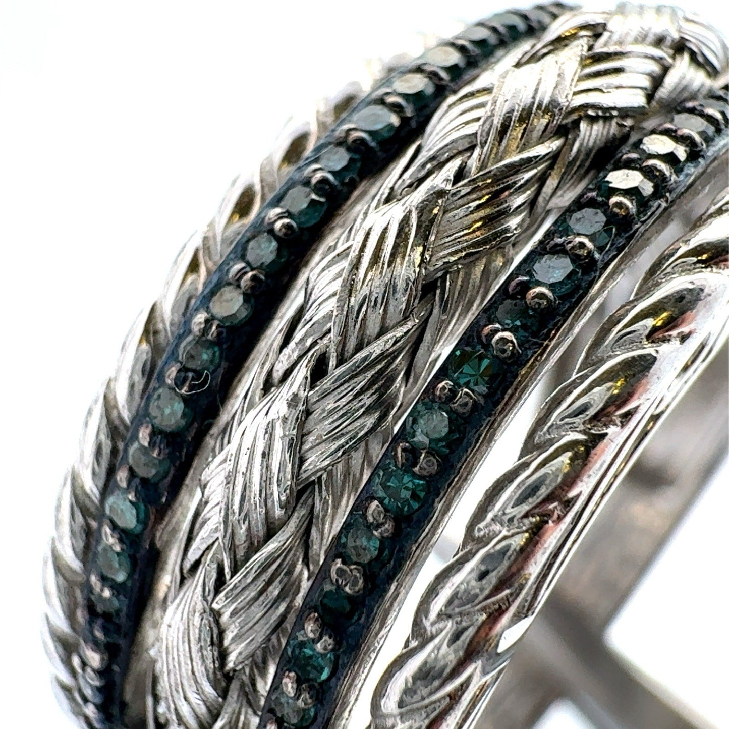Designer 925 Sterling Silver Black Diamond Braided Rope Statement Size 10 Ring