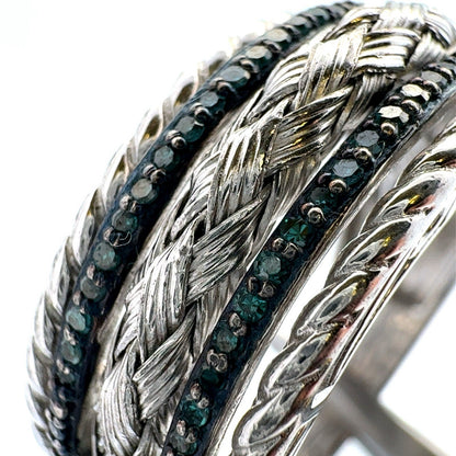 Designer 925 Sterling Silver Black Diamond Braided Rope Statement Size 10 Ring